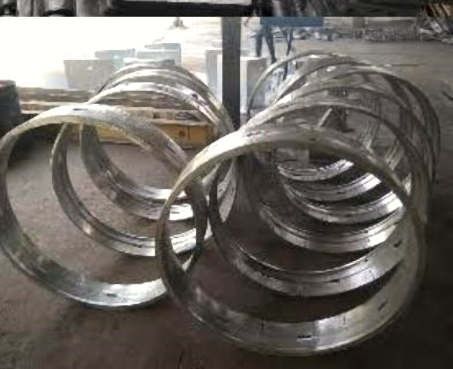 Stacked centrifugally cast rings and sleeves on the shop floor